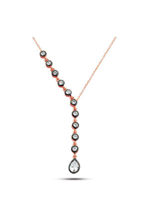 925 Ayar Damla Elmas Rose Gümüş Kolye (GK00367)