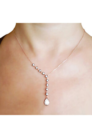 925 Ayar Damla Elmas Rose Gümüş Kolye (GK00367)