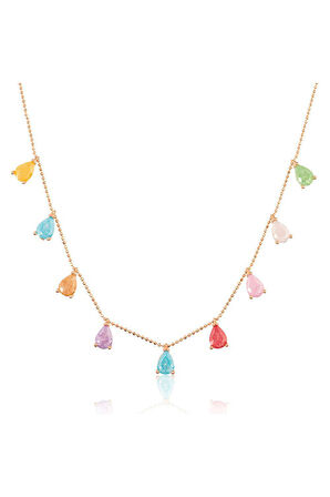 925 Ayar Şeker Renkli Damla Gümüş Kolye (GK00477)