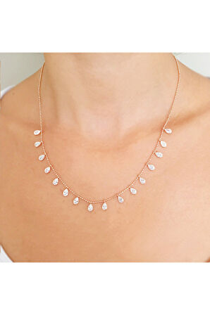 925 Ayar Damla Tifani Rose Gümüş Kolye (GK00493)