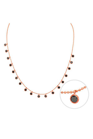 925 Ayar Siyah Taşlı Tifani Rose Gümüş Kolye (GK00505)