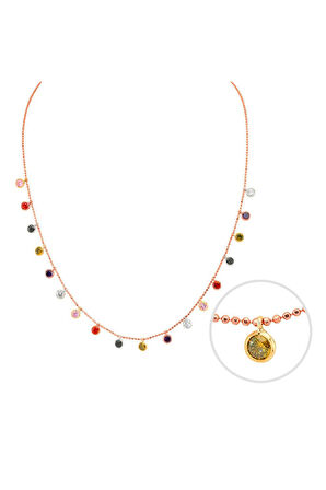 925 Ayar Renkli Taşlı Tifani Roz Gümüş Kolye (GK00507)