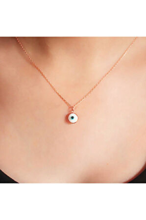 925 Ayar Beyaz Nazar Rose Gümüş Kolye (GK00546)