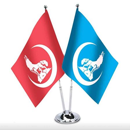 Krom ikili (2li) Bozkurt Masa Bayrağı