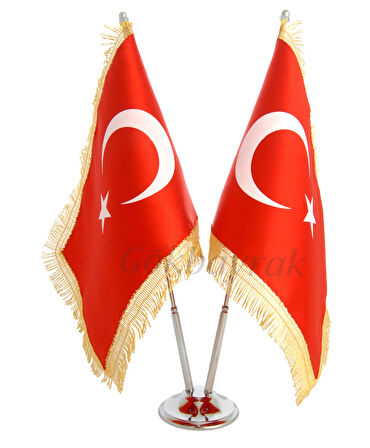 Krom ikili (2li) Türk Masa Bayrağı (SİMLİ)
