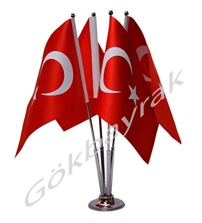 Krom Dörtlü (4lü) Türkiye Masa Bayrağı
