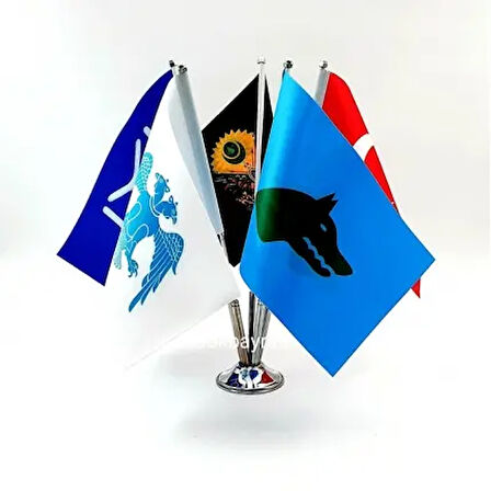 Krom Beşli (5li) Türk Dünyası Masa Bayrağı
