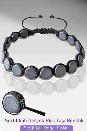 Sertifikalı Makrome Ham Gerçek Pirit Taşı Bileklik - Ayarlamalı