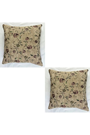 Çiçek Desenli Yastık Kılıfı Çift Taraflı Goblen Kumaş Kapalı Fermuarlı Kırlent 2'Lİ 40x40