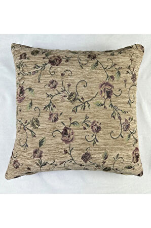 Çiçek Desenli Yastık Kılıfı Çift Taraflı Goblen Kumaş Kapalı Fermuarlı Kırlent 2'Lİ 40x40