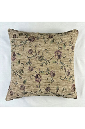 Çiçek Desenli Yastık Kılıfı Çift Taraflı Goblen Kumaş Kapalı Fermuarlı Kırlent 2'Lİ 40x40