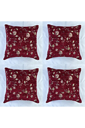 Çiçek Desenli Yastık Kılıfı Çift Taraflı Goblen Kumaş Kapalı Fermuarlı Kırlent 4'lü 40x40