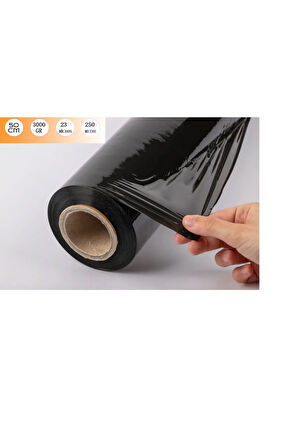 PALET STREÇ FİLM SİYAH RENK 50 CM 300 METRE 23 MİCRON 3 KG ENDÜSTRİYEL