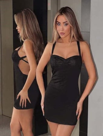 Şık Tasarım Sırt Dekolteli Siyah Mini Club Elbisesi MERY WOMAN