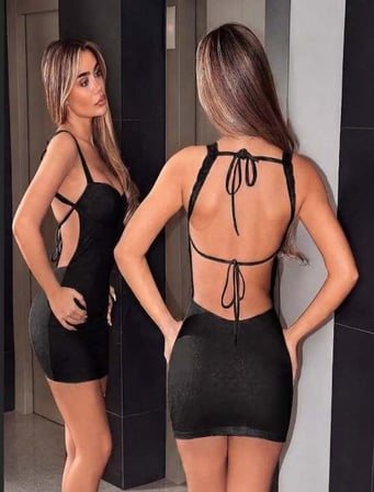 Şık Tasarım Sırt Dekolteli Siyah Mini Club Elbisesi MERY WOMAN