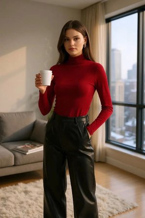 Kadın Bordo Parmak Geçmeli Uzun Kollu Body Esnek Fit Bluz
