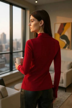 Kadın Bordo Parmak Geçmeli Uzun Kollu Body Esnek Fit Bluz