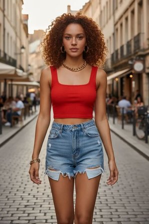 Kadın Kırmızı Kalın Askılı Crop Top Büstiyer Esnek Kumaş Şık Basic Kadın Üst Giyim