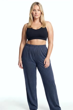 Kadın Lacivert Büyük Beden Cepli Pijama Altı Rahat Kesim Esnek Bel Günlük Ev Giyim Alt MERY WOMAN