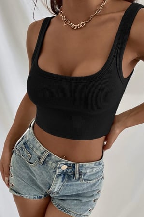 Kadın Siyah Kalın Askılı Crop Top Büstiyer Esnek Kumaş Şık Basic Kadın Üst Giyim
