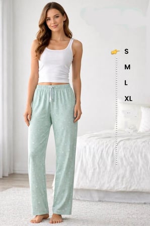 Viskon Pamuklu Kadın Açık Gri Desenli Pijama Pantolon - Mg008 -