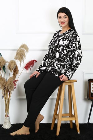 Kadın Büyük Beden Penye Uzun Kol Pijama Takım MERY WOMAN