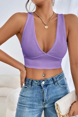 Kadın Lila Modern Fit Çapraz Sırt Detaylı Şık Crop Top Büstiyer