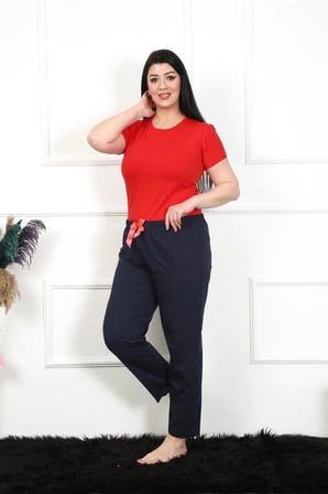 Kadın Pamuklu Büyük Beden Alt Pijama Lacivert MERY WOMAN