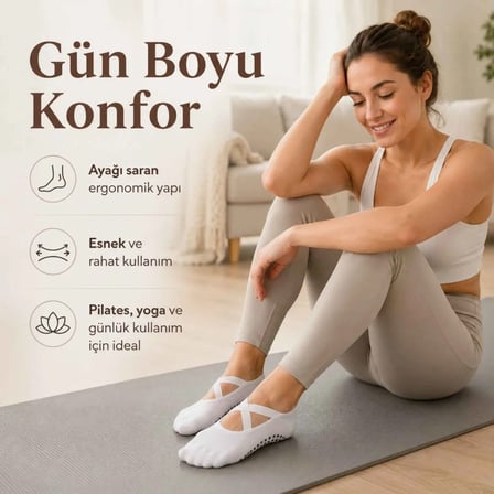 Kadın Yoga Ve Pilates Çorabı - Kaymaz Tabanlı Balerin Lı Çapraz Bantlı MERY WOMAN