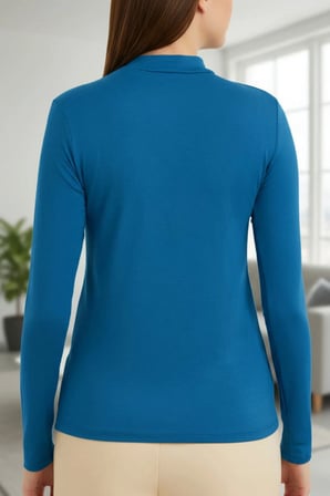 Kadın Mavi Parmak Geçmeli Uzun Kollu Body Esnek Fit Bluz