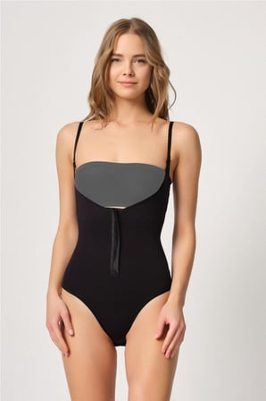 Siyah Göğsü Açık Agraflı Body Korse