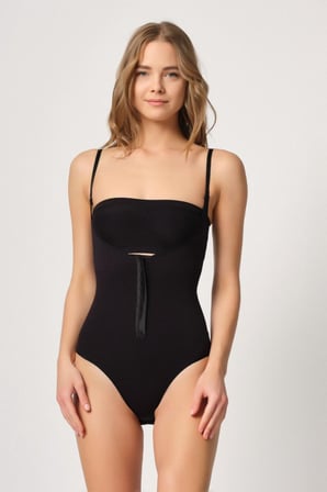 Siyah Göğsü Açık Agraflı Body Korse