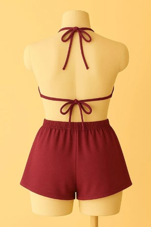 Bordo Şortlu Bağlamalı Bikini Takımı Üçgen Kesim Ayarlanabilir Esnek Kumaş Kadın Mayo Seti