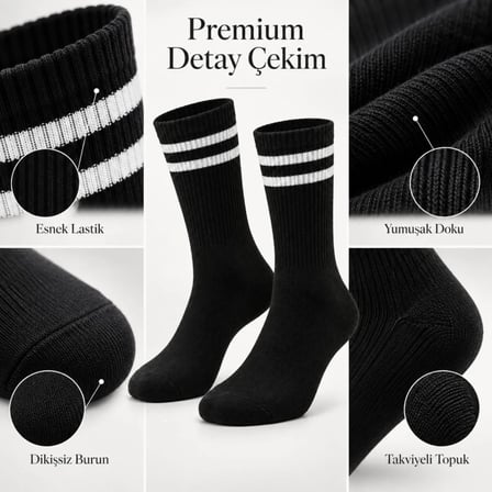 Unisex Siyah Çorap Beyaz Çizgili 9'lu Set Uzun Soket Günlük Spor Kolej Stil Rahat Kadın Erkek Çorabı MERY WOMAN