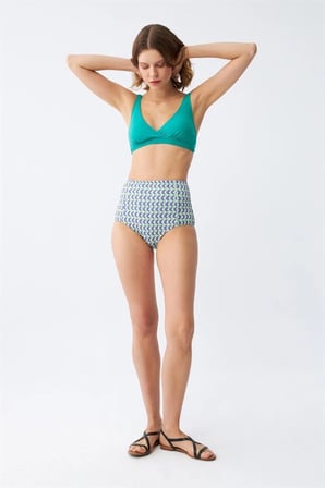 Kadın Yeşil Pedli Geometrik Desenli Yüksek Bel Bikini Takımı MERY WOMAN