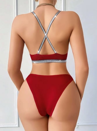 Kadın Bordo Love Yazılı Mayo Bikini Arkası Çapraz Detaylı Şık Plaj Giyim Özel Tasarım MERY WOMAN