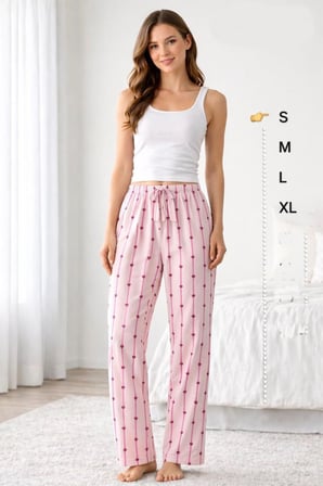 Viskon Pamuklu Kadın Açık Pembe Desenli Pijama Pantolon - Mg007 -