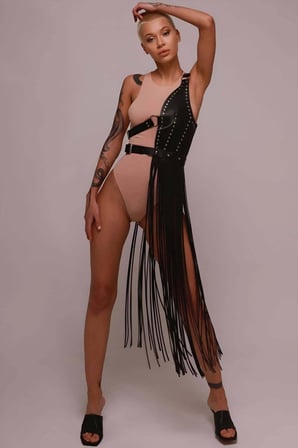 Püsküllü Deri Ceket Harness, Püsküllü Seksi Deri Harness - Brf