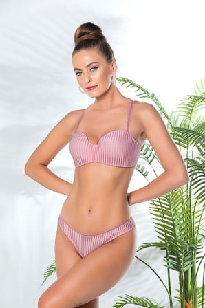 Straplez Lotus Sütyen Ve Slip Külot Takım Pembe