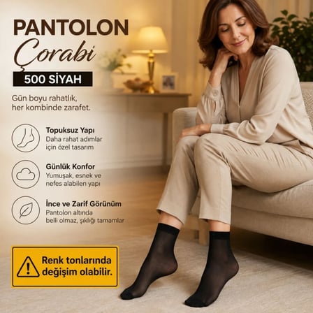 Kadın Pantolon Çorabı 6 Çift Siyah Ve Ten İnce Topuksuz Günlük Rahat Bilek Çorabı MERY WOMAN