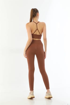 Kahve   Soft Seamless Ripli Tayt Yoga Takımı
