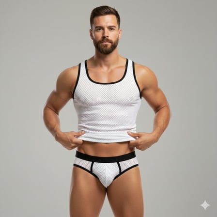 Beyaz Delikli Kumaş Tank Top Slip Takımı
