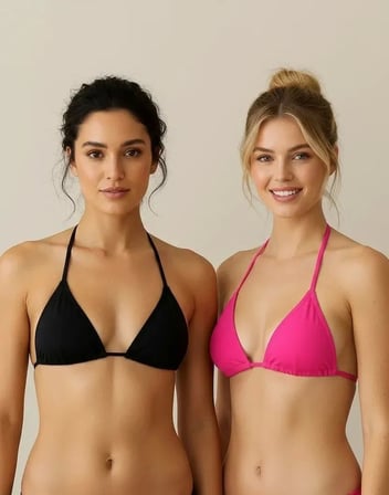 Siyah Ve Fuşya Detaylı Üçgen Bikini Üstü Bağlamalı Kadın Mayo Üstü 'li