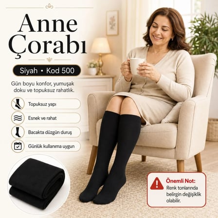 Kadın 70 Denye Kalın Anne Çorabı 6'lı | Dizaltı Topuksuz Esnek, Ten Siyah Bronz Vizon MERY WOMAN