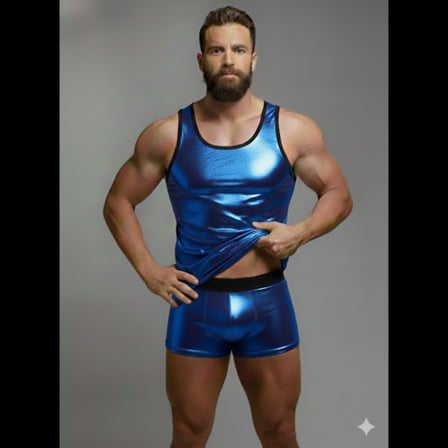 Erkek Mavi Lame Tank Top Boxer Takım