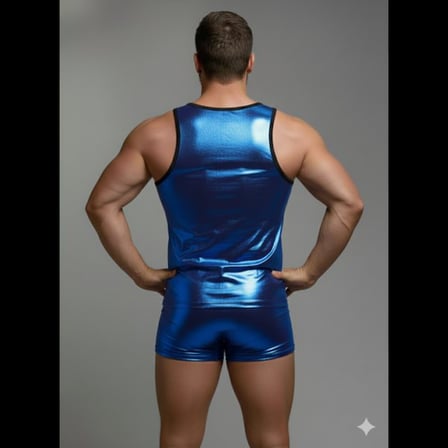 Erkek Mavi Lame Tank Top Boxer Takım