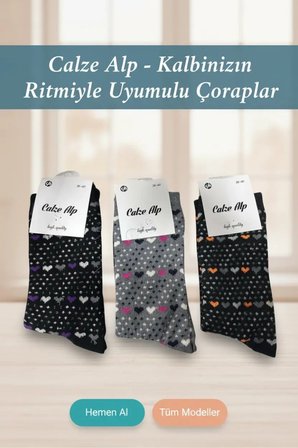 Barış Kalp Desenli Likralı Kadın Soket Çorap 1 Adet