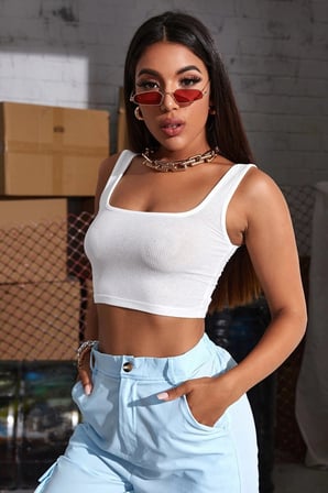 Kadın Beyaz Kalın Askılı Crop Top Büstiyer