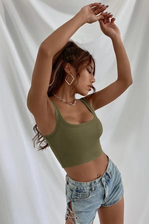 Kadın Haki Yeşili Kalın Askılı Crop Top Büstiyer