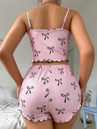 Kadın Siyah  Fiyonklu Şortlu Takım Mini Pembe Rahat